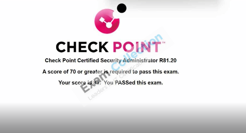 Passed score card for CCSA R81 certification 1