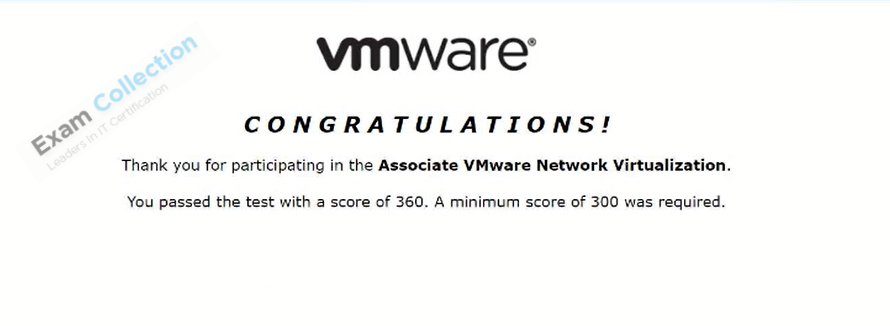 Passed score card for VCTA-NV 2021 certification 1