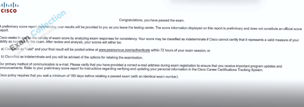 Passed score card for CCNA certification 3