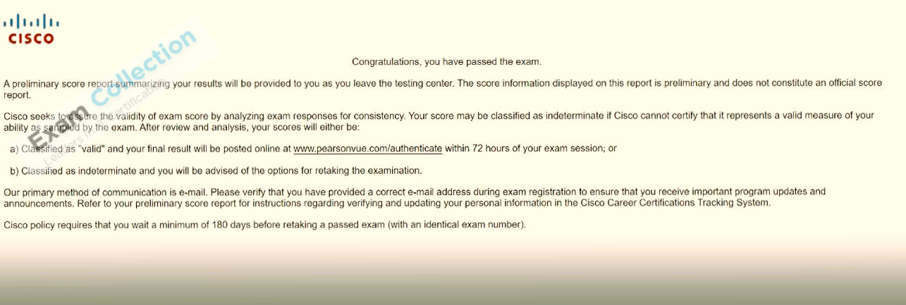 Passed score card for CCNA certification 2