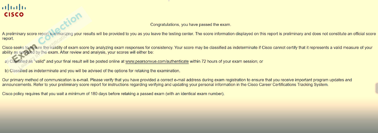 Passed score card for CCNA certification 1