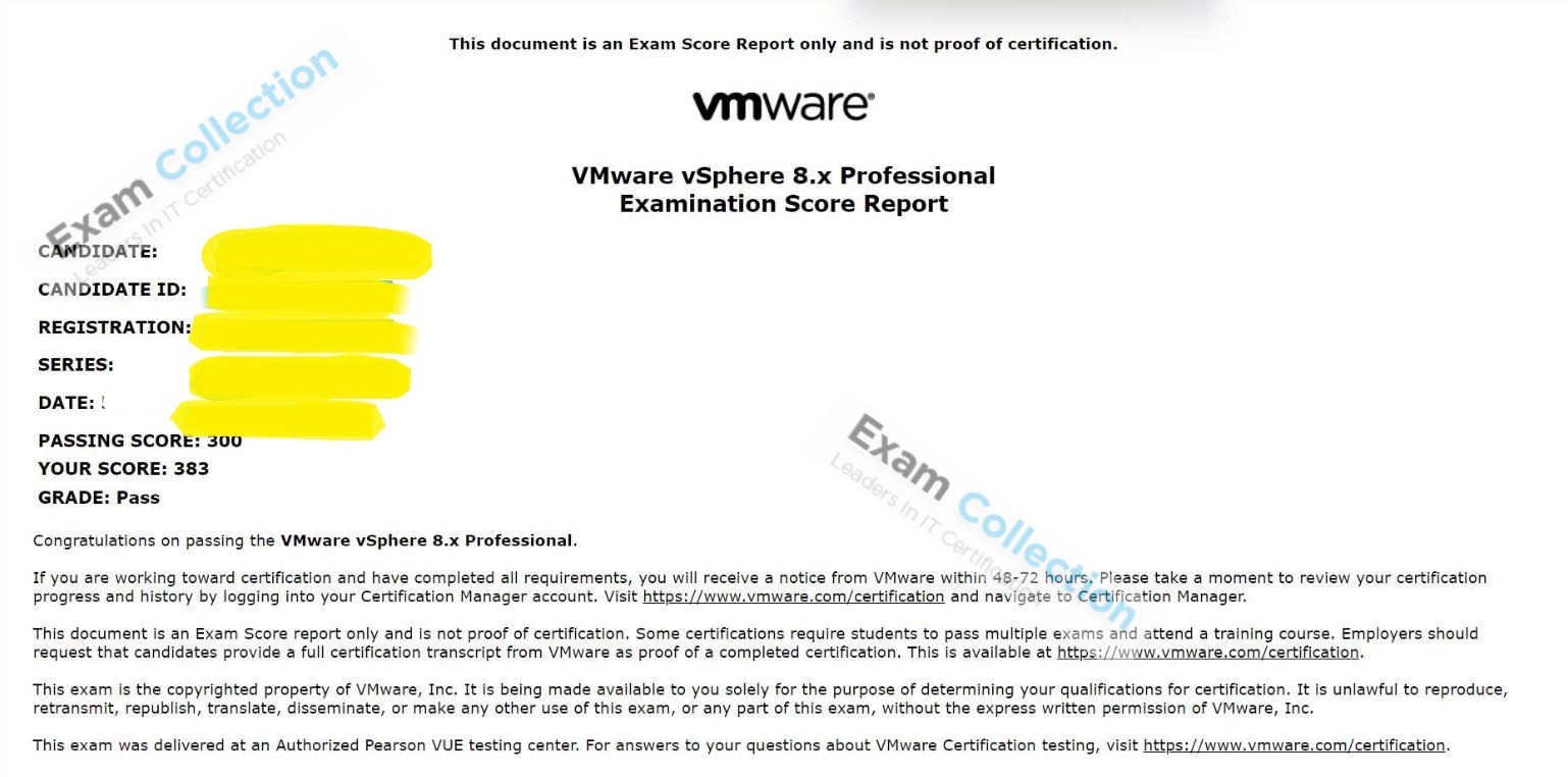 Passed score card for VCP-DCV 2023 certification 2