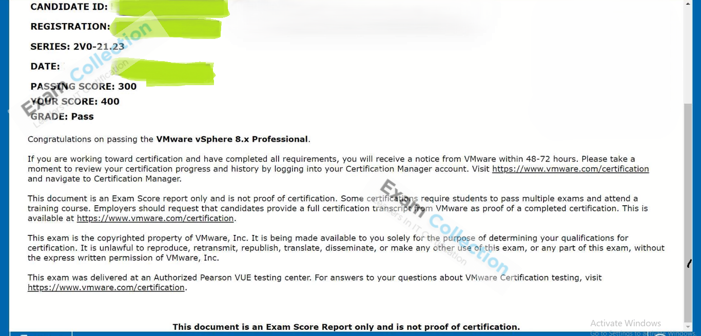 Passed score card for VCP-DCV 2023 certification 3
