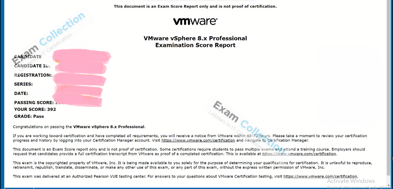 Passed score card for VCP-DCV 2023 certification 1