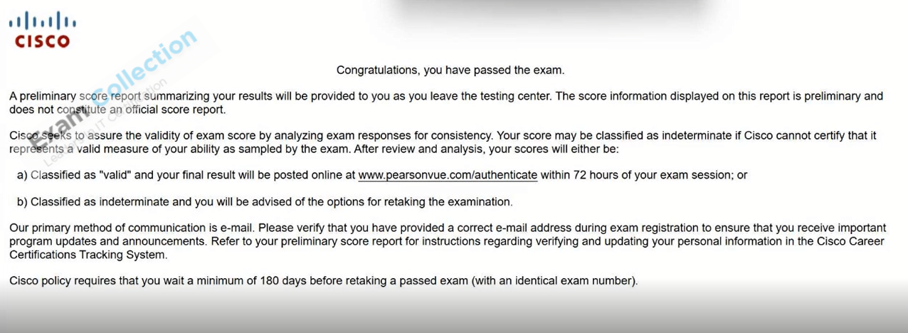 Passed score card for CCIE Wireless certification 2