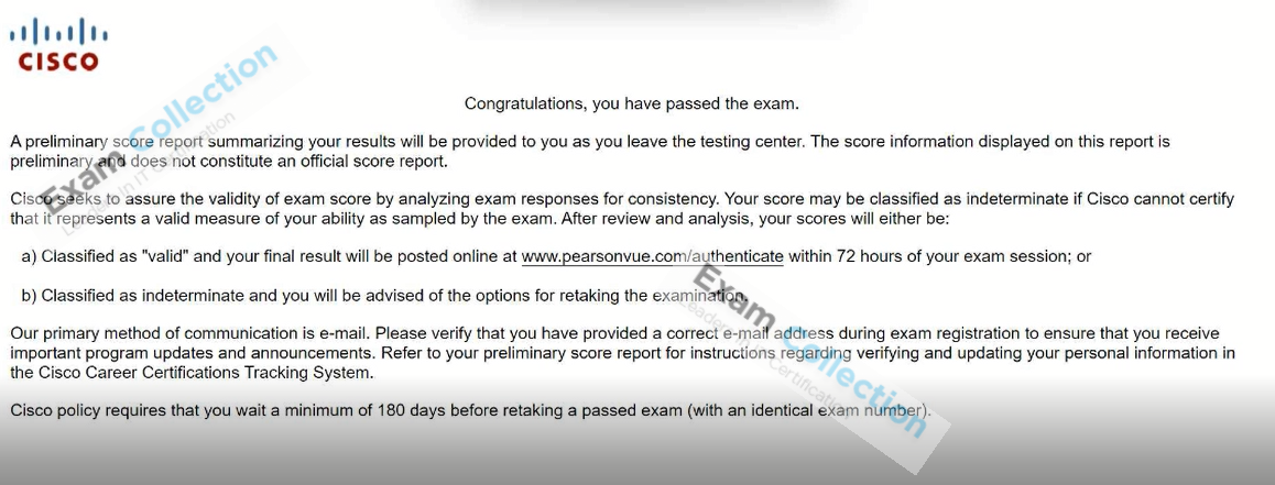 Passed score card for CCNP Data Center certification 3