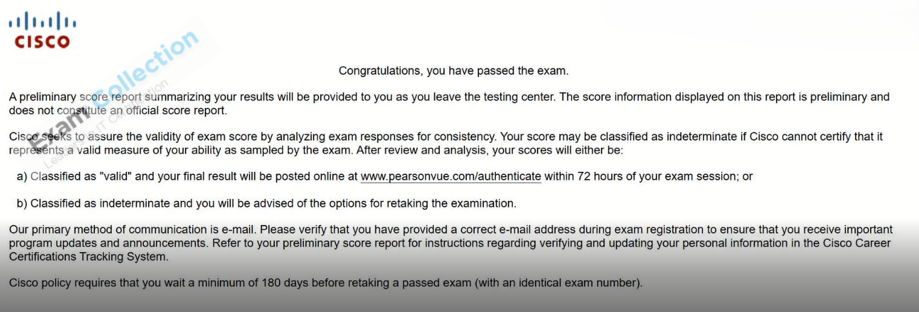 Passed score card for CCNP Data Center certification 1