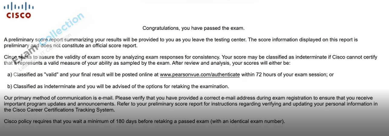 Passed score card for CCNP Data Center certification 2