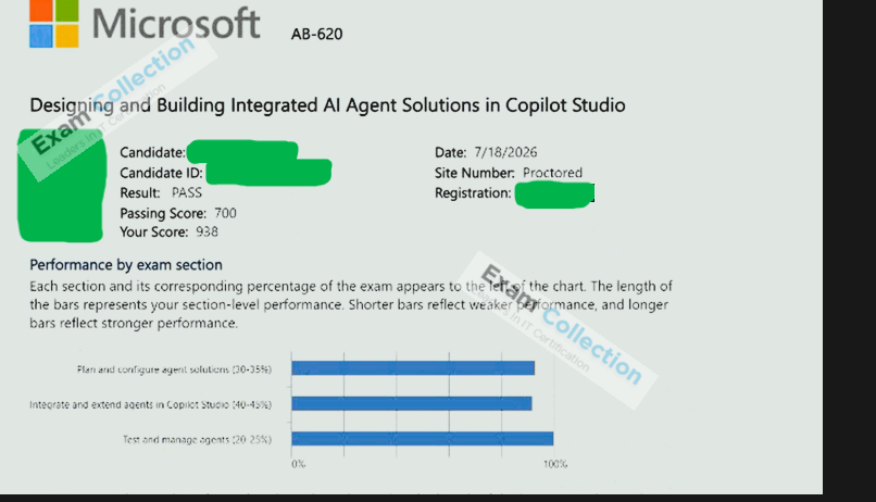 Passed score card for Microsoft Certified: Dynamics 365 Sales AI Consultant Associate certification 1