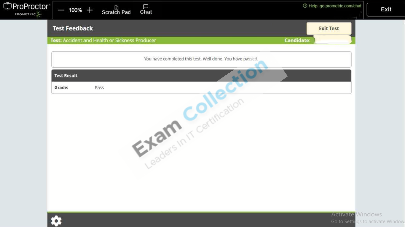 Passed score card for Maryland Insurance certification 1