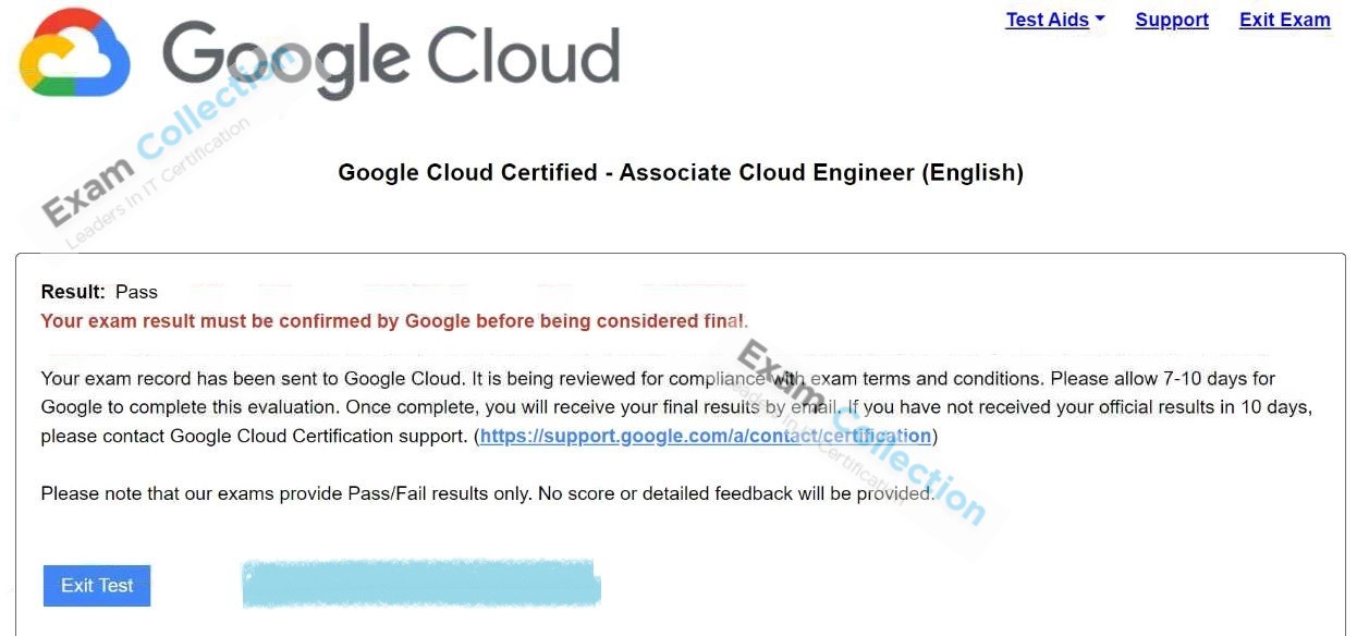 Passed score card for Google Cloud Certified certification 1