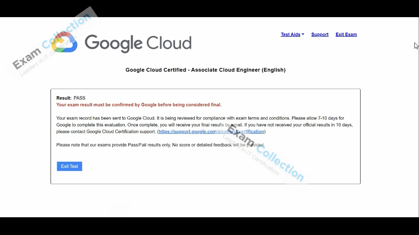 Passed score card for Google Cloud Certified certification 2