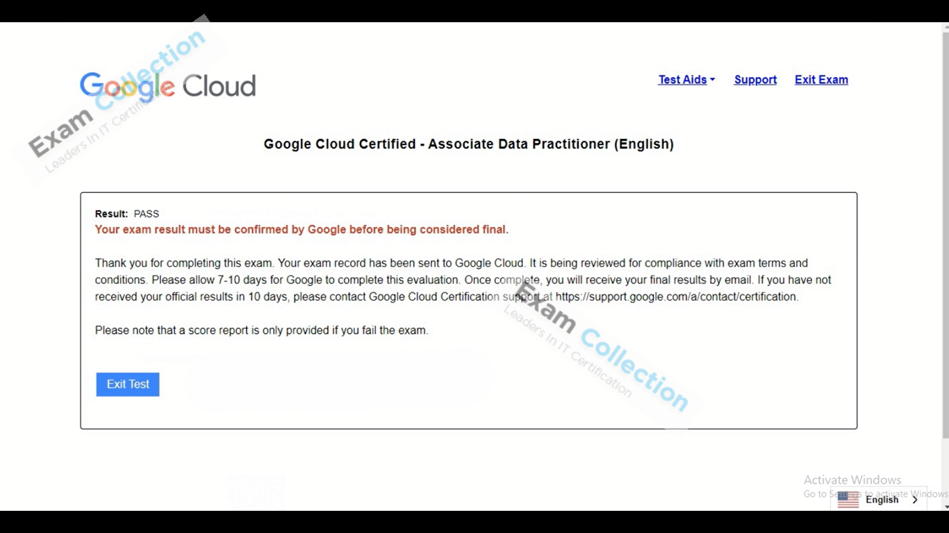 Passed score card for Google Cloud Platform certification 1