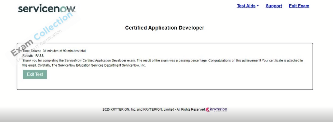Passed score card for Certified Application Developer certification 1