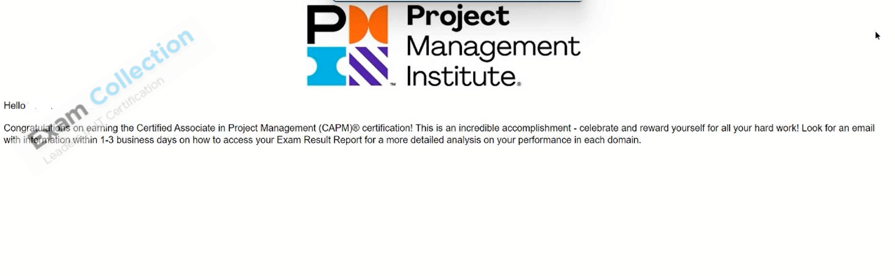 Passed score card for CAPM certification 1