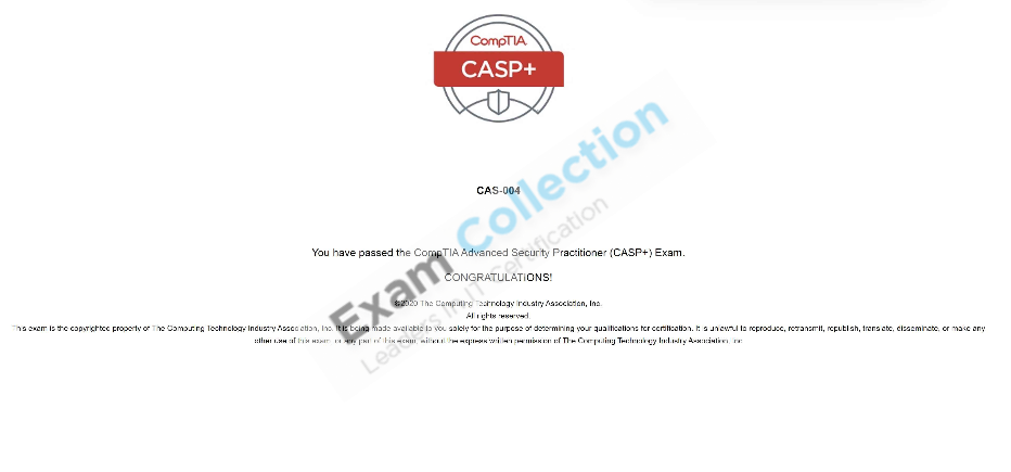 Passed score card for CompTIA CASP certification 1