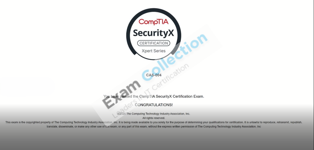 Passed score card for CompTIA CASP certification 3