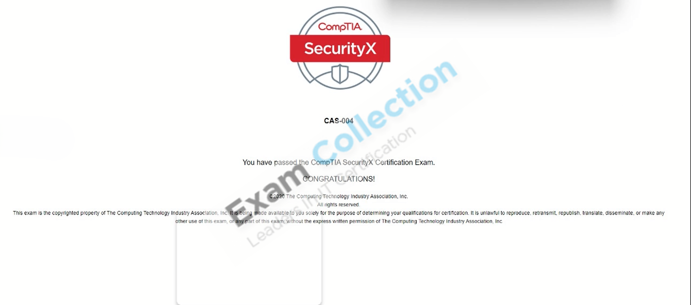 Passed score card for CompTIA CASP certification 2