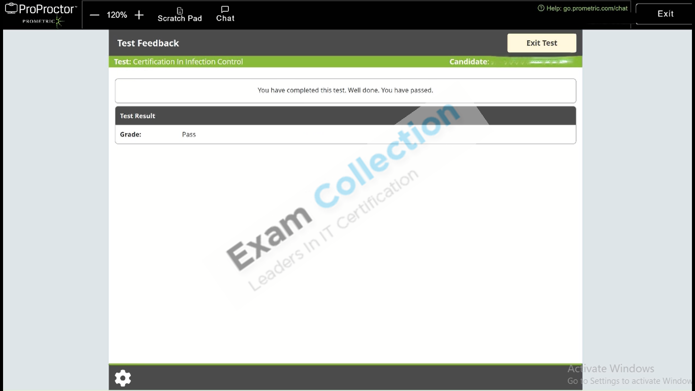 Passed score card for Infection Control certification 1