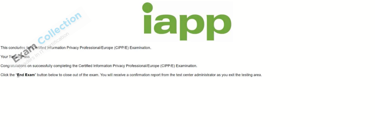 Passed score card for Certified Information Privacy Professional certification 1