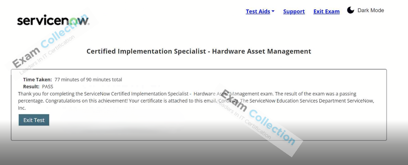 Passed score card for CIS-Hardware Asset Management certification 1