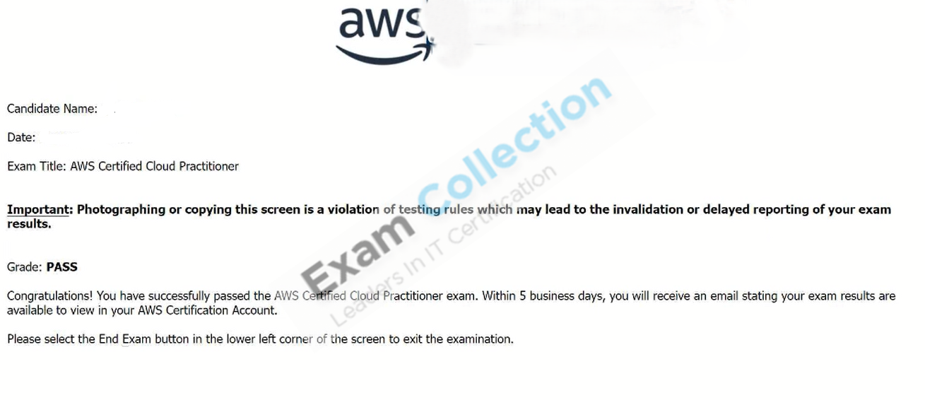 Passed score card for AWS Certified Foundational certification 2