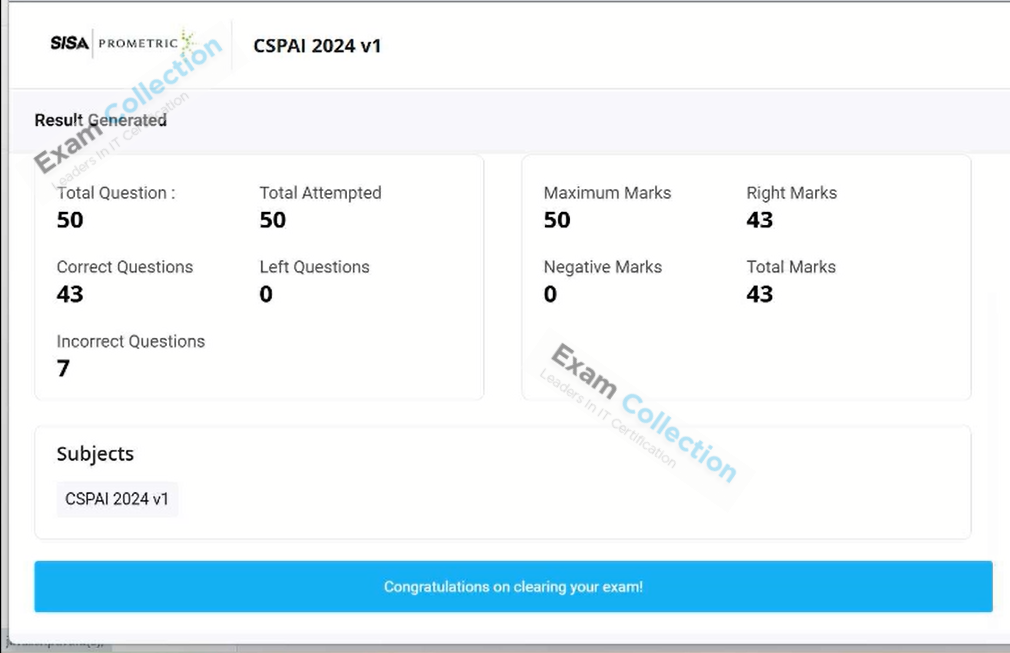Passed score card for Cyber Security for AI certification 1