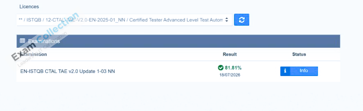 Passed score card for ISQI certification certification 1