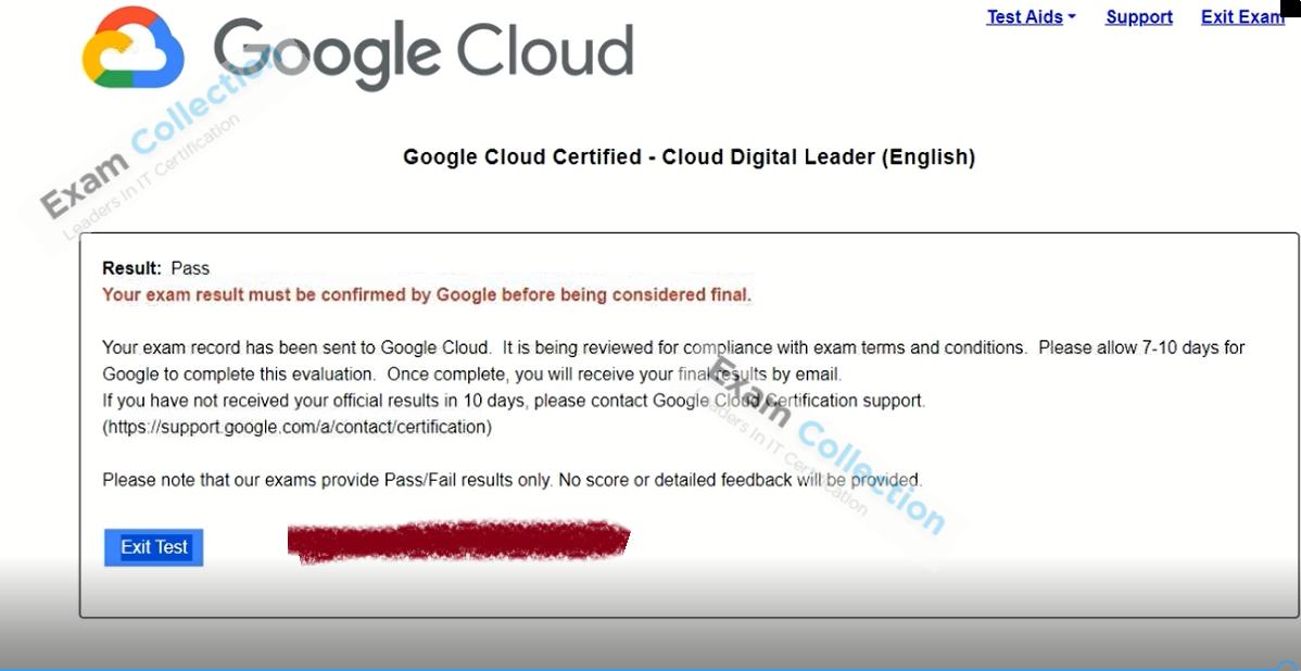 Passed score card for Google Cloud Certified certification 2