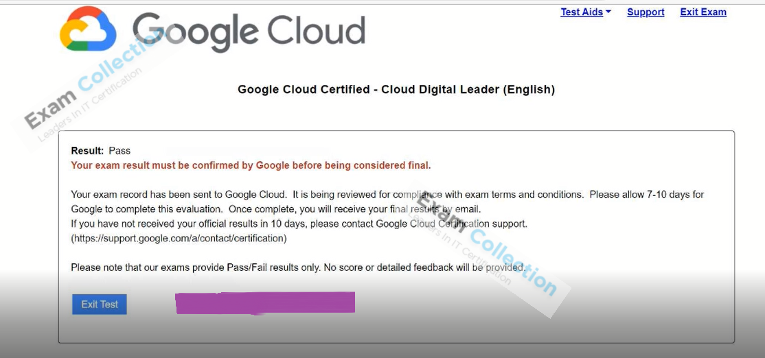 Passed score card for Google Cloud Certified certification 3