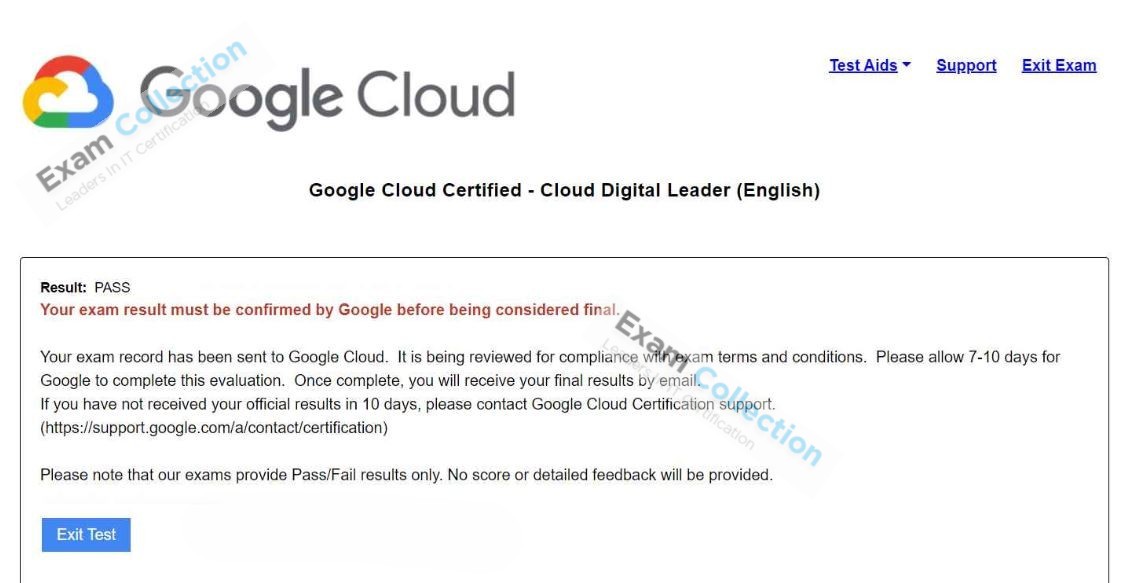 Passed score card for Google Cloud Certified certification 4