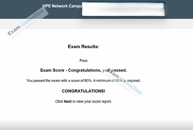 Passed score card for ACA Campus Access Associate certification 1