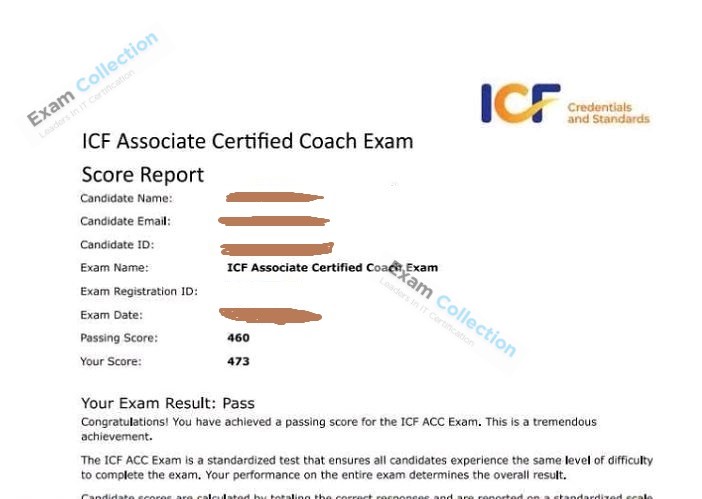 Passed score card for Associate Certified Coach certification 1