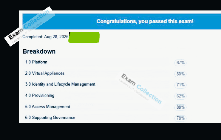 Passed score card for SailPoint Professional certification 1