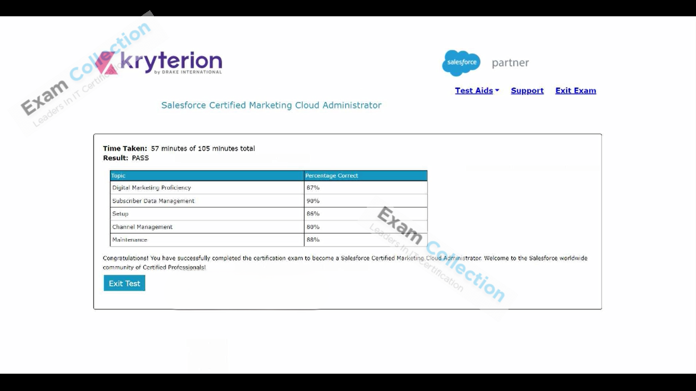 Passed score card for Marketers certification 1
