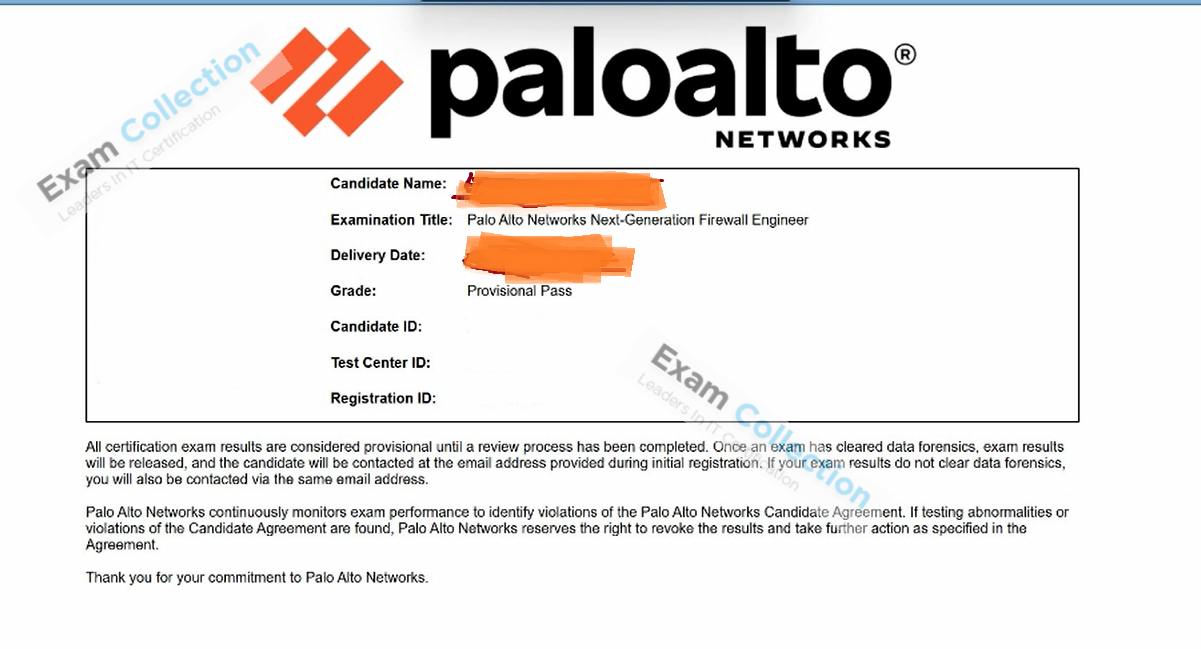 Passed score card for Network Security Administrator certification 1