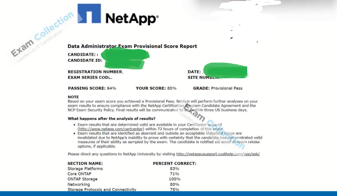 Passed score card for Certified Data Administrator (NCDA) certification 1