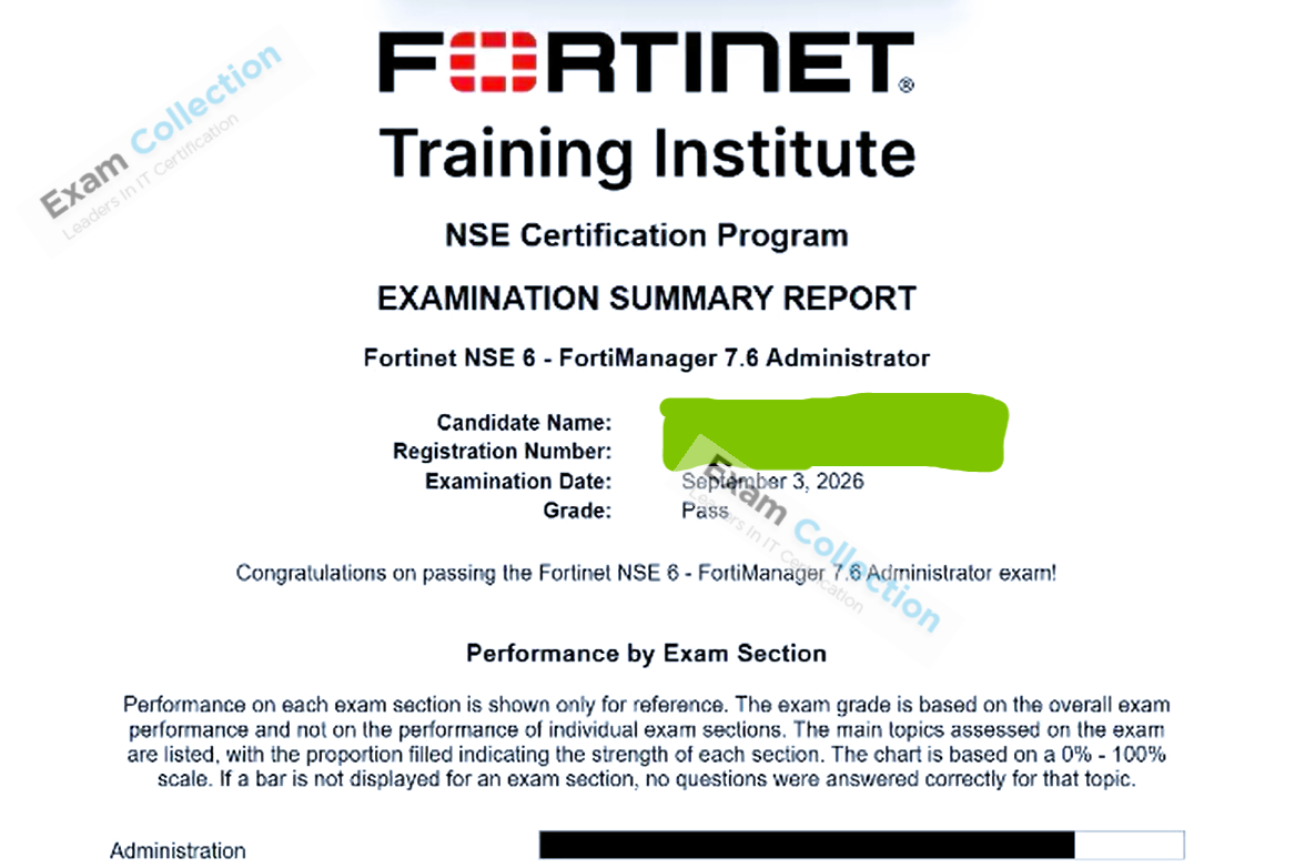 Passed score card for NSE 6 Network Security Specialist certification 1