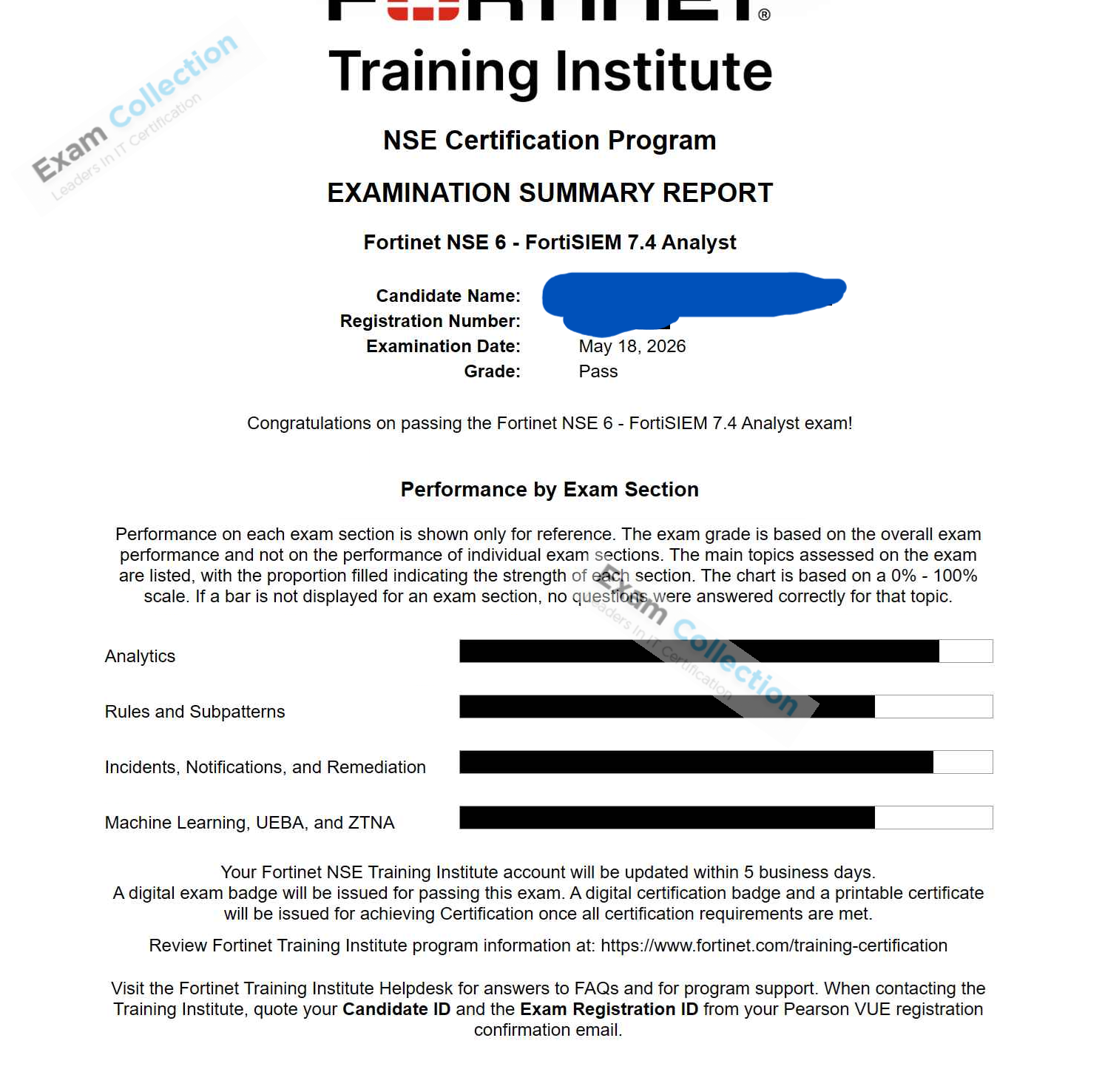 Passed score card for NSE 6 Network Security Specialist certification 2