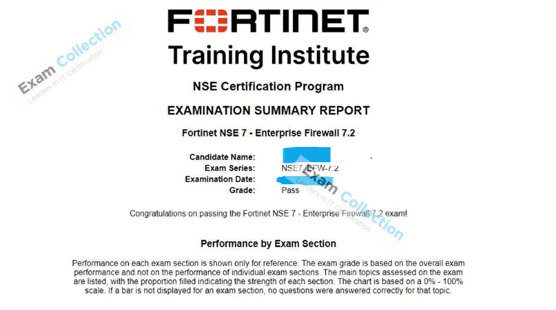 Passed score card for NSE 7 Network Security Architect certification 3