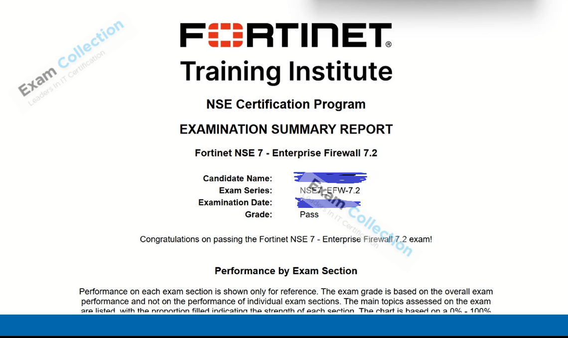 Passed score card for NSE 7 Network Security Architect certification 5