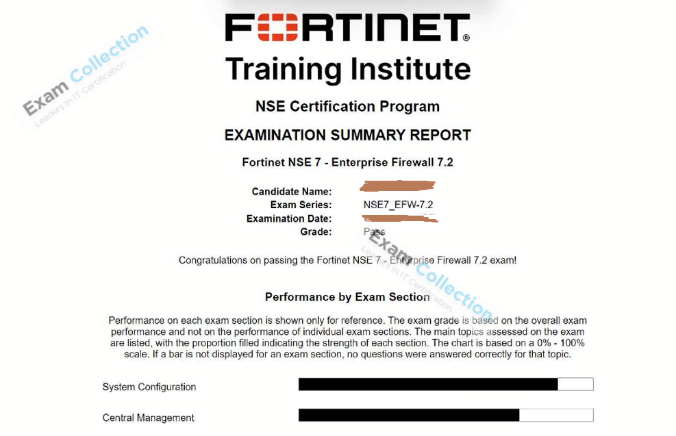 Passed score card for NSE 7 Network Security Architect certification 2