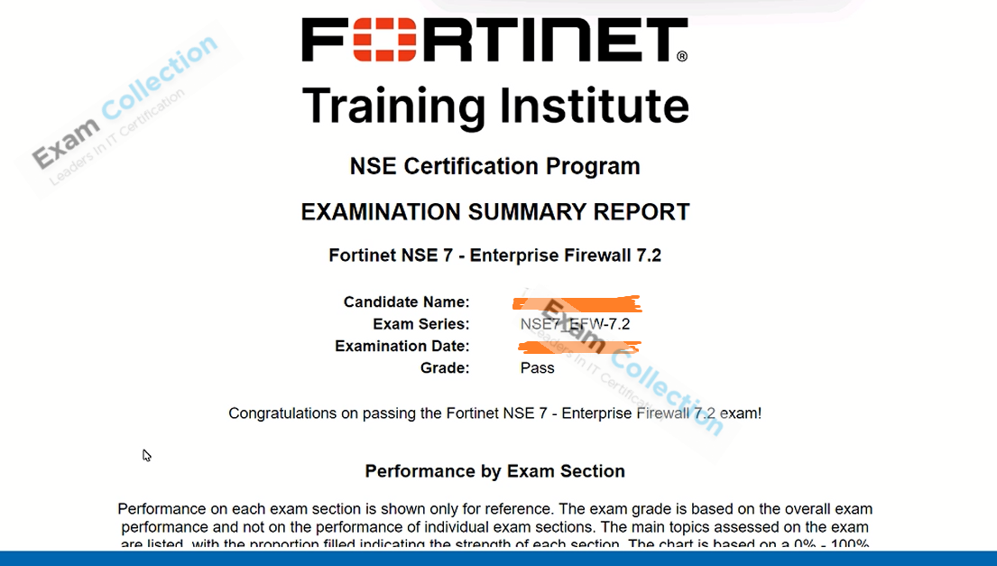 Passed score card for NSE 7 Network Security Architect certification 4