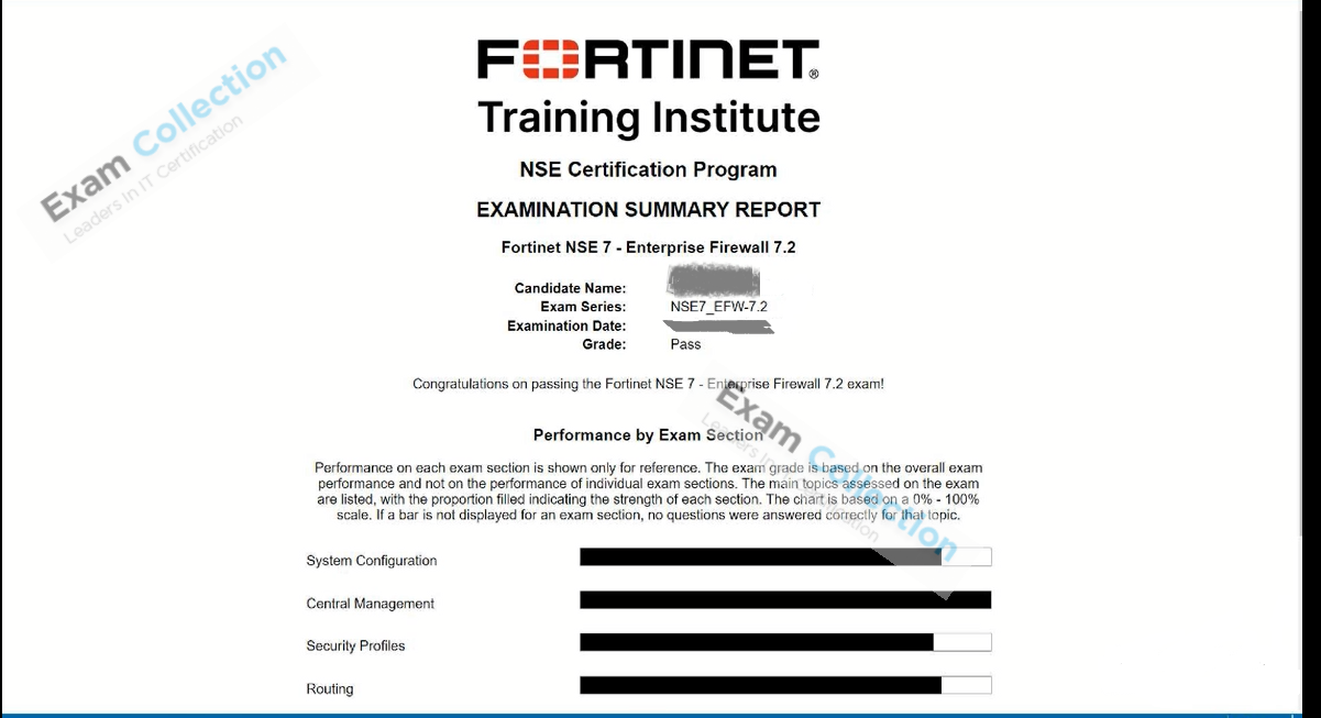 Passed score card for NSE 7 Network Security Architect certification 1