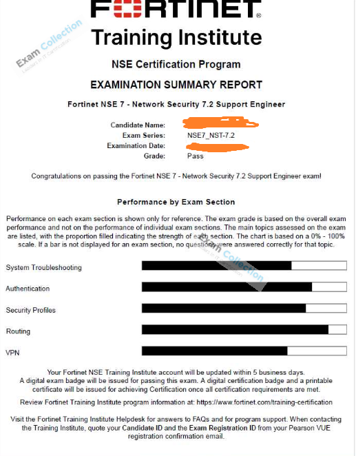 Passed score card for NSE 7 Network Security Architect certification 1