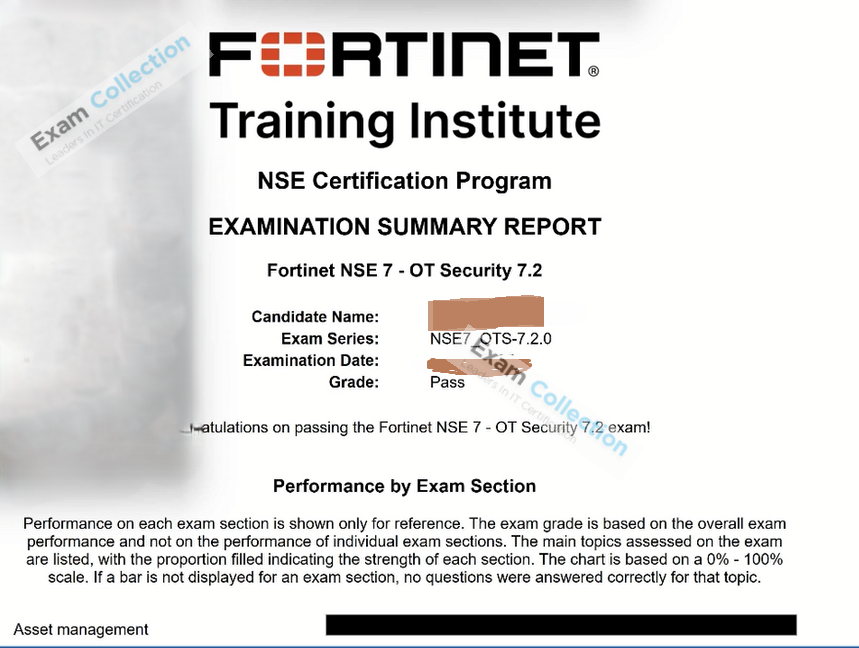 Passed score card for NSE 7 Network Security Architect certification 1