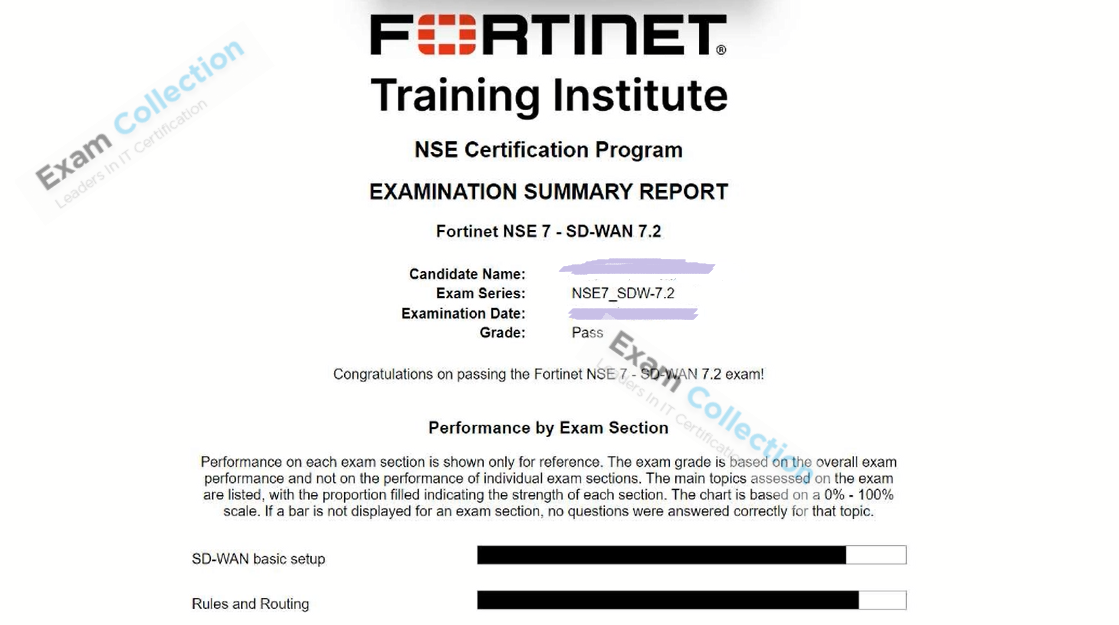 Passed score card for NSE 7 Network Security Architect certification 4