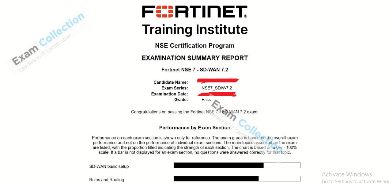 Passed score card for NSE 7 Network Security Architect certification 3