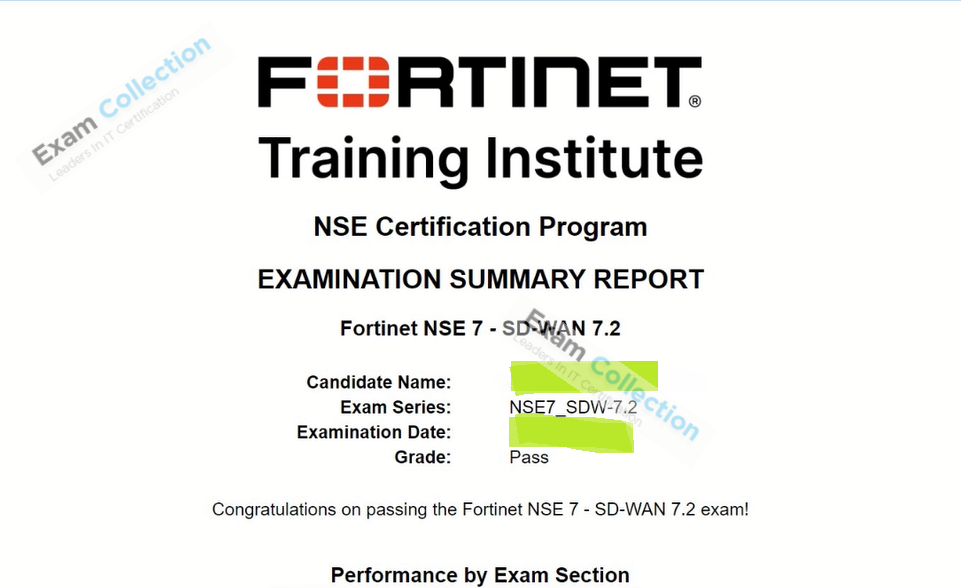 Passed score card for NSE 7 Network Security Architect certification 5