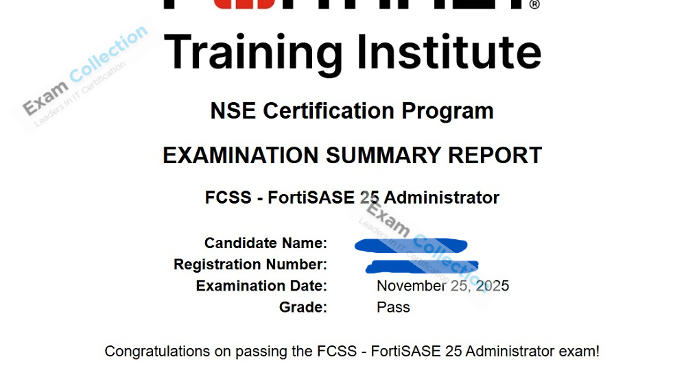 Passed score card for Fortinet Network Security Expert certification 3